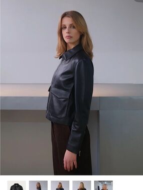 LEATHER CROPPED BLOUSON $814.00 MSRP 
By A.M Black Nappa Jacket